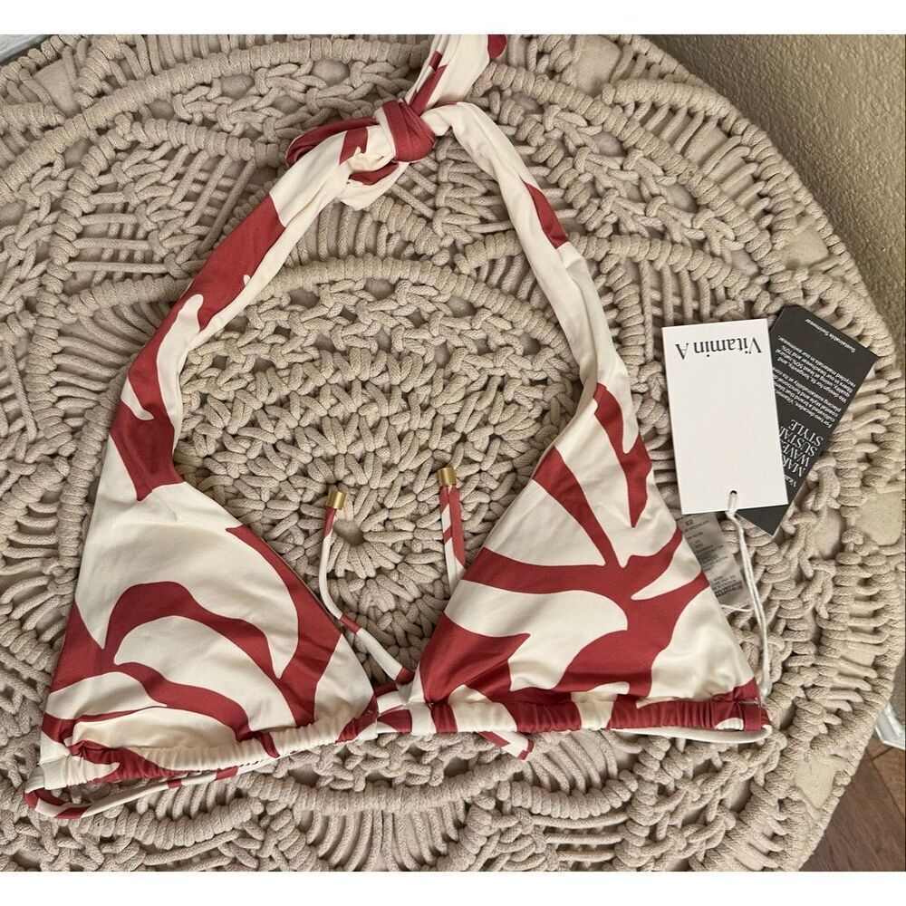 Vitamin A Raspberry Whirl Red and White Bikini Top Size XS New